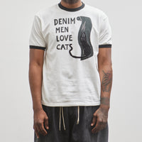 Kapital Unisex 20 Jersey Ringer T (DENIM MEN LOVE CATS SCRATCH), White