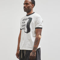 Kapital Unisex 20 Jersey Ringer T (DENIM MEN LOVE CATS SCRATCH), White