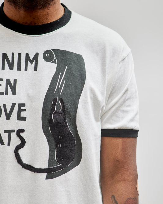 Kapital Unisex 20 Jersey Ringer T (DENIM MEN LOVE CATS SCRATCH), White