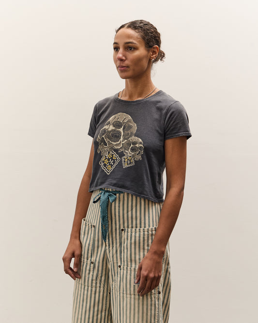 Kapital 20/-Jersey Cropped T (PECKISH Rain Skull), Black