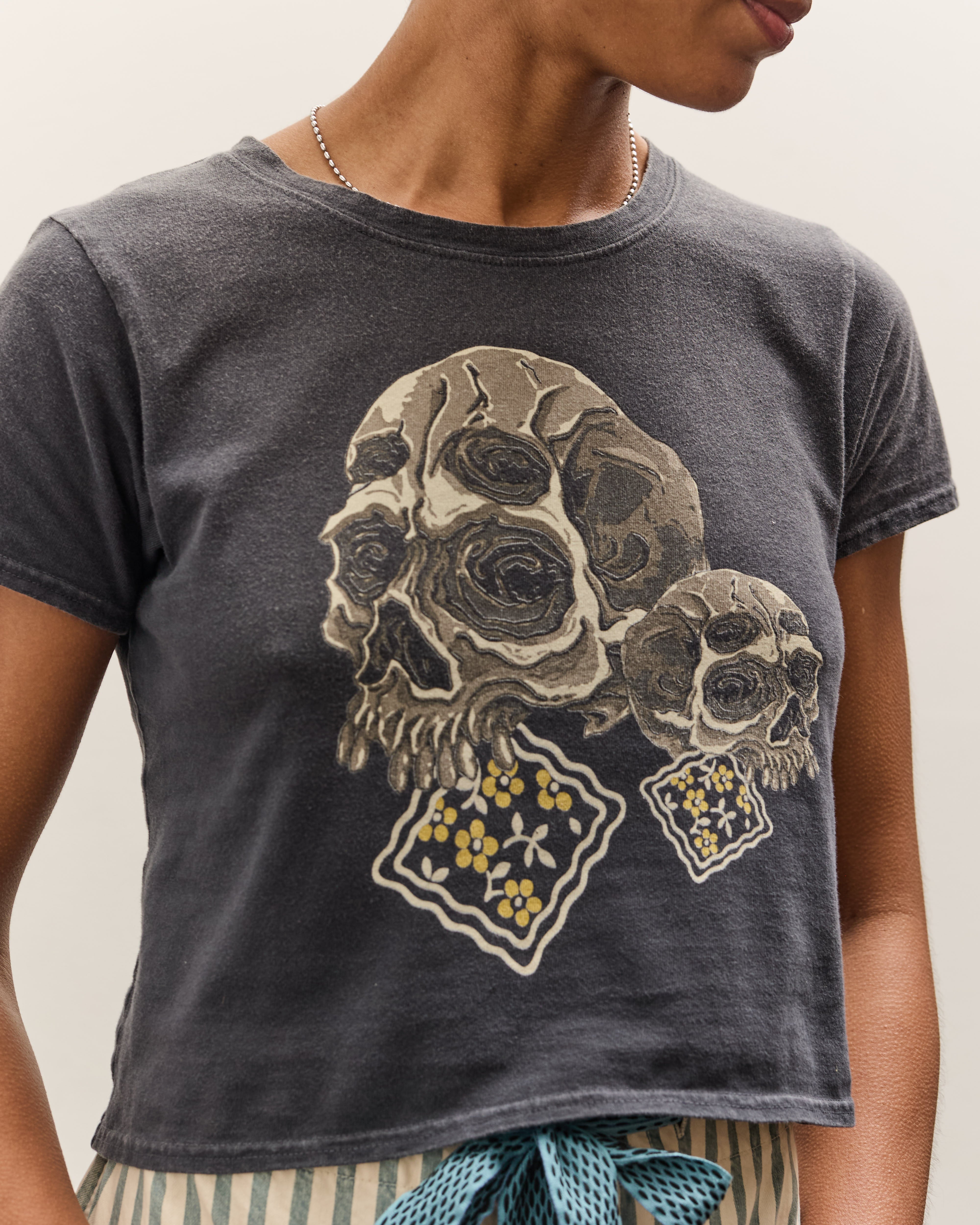 Kapital 20/-Jersey Cropped T (PECKISH Rain Skull), Black – Glasswing