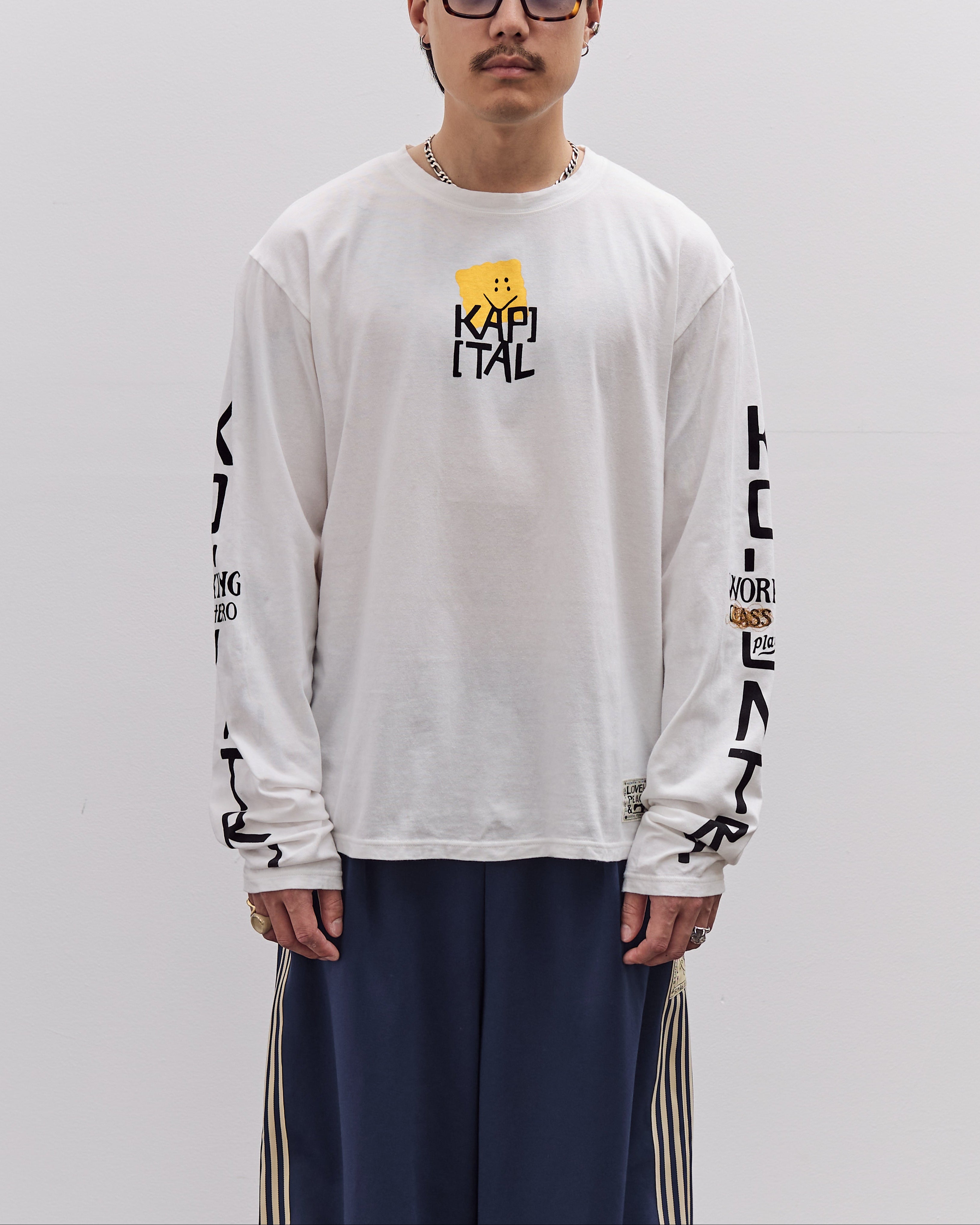 Kapital Unisex 20/-Jersey Crew Long Sleeve T (PECKISH KAP), Yellow