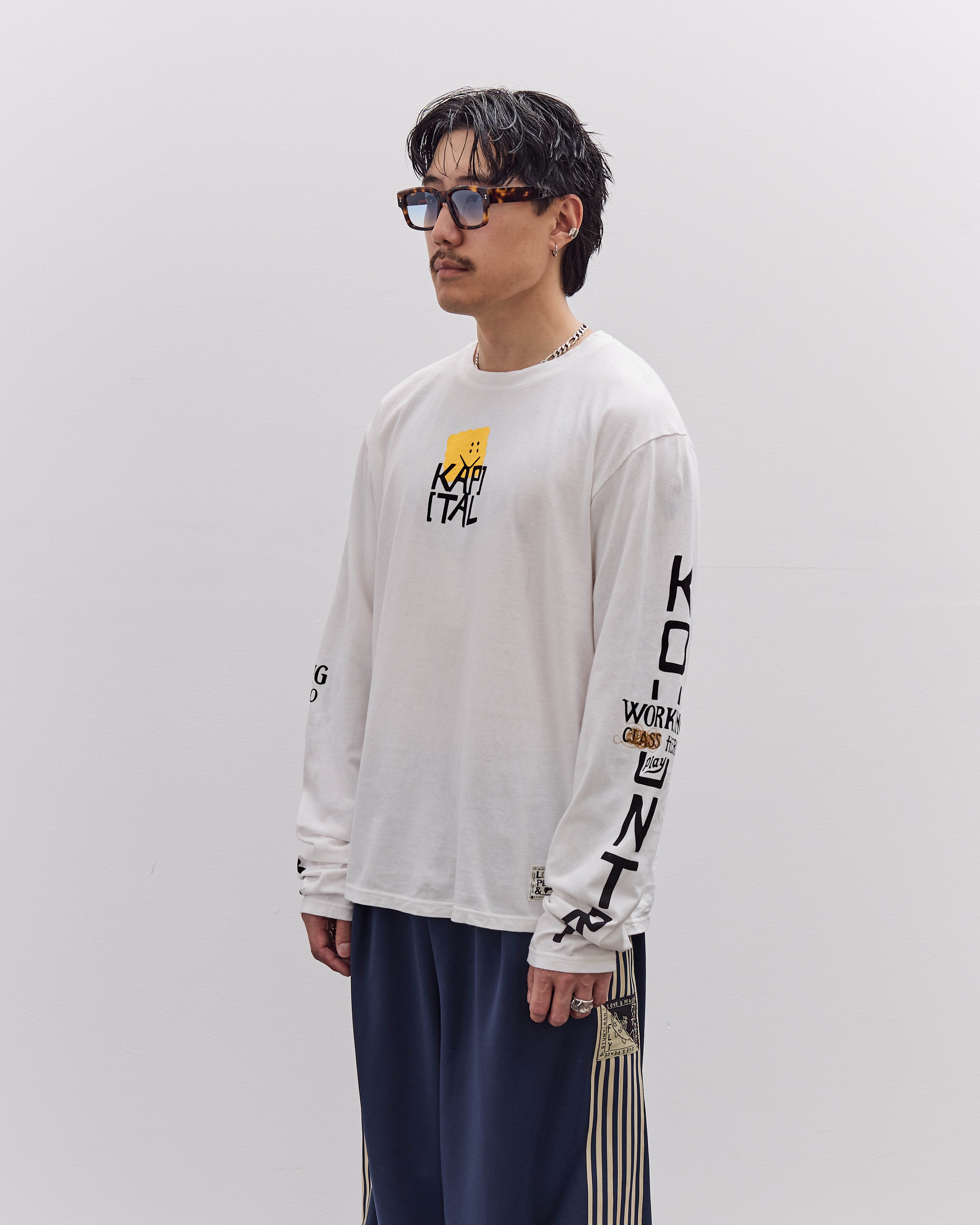 Kapital Unisex 20/-Jersey Crew Long Sleeve T (PECKISH KAP), Yellow
