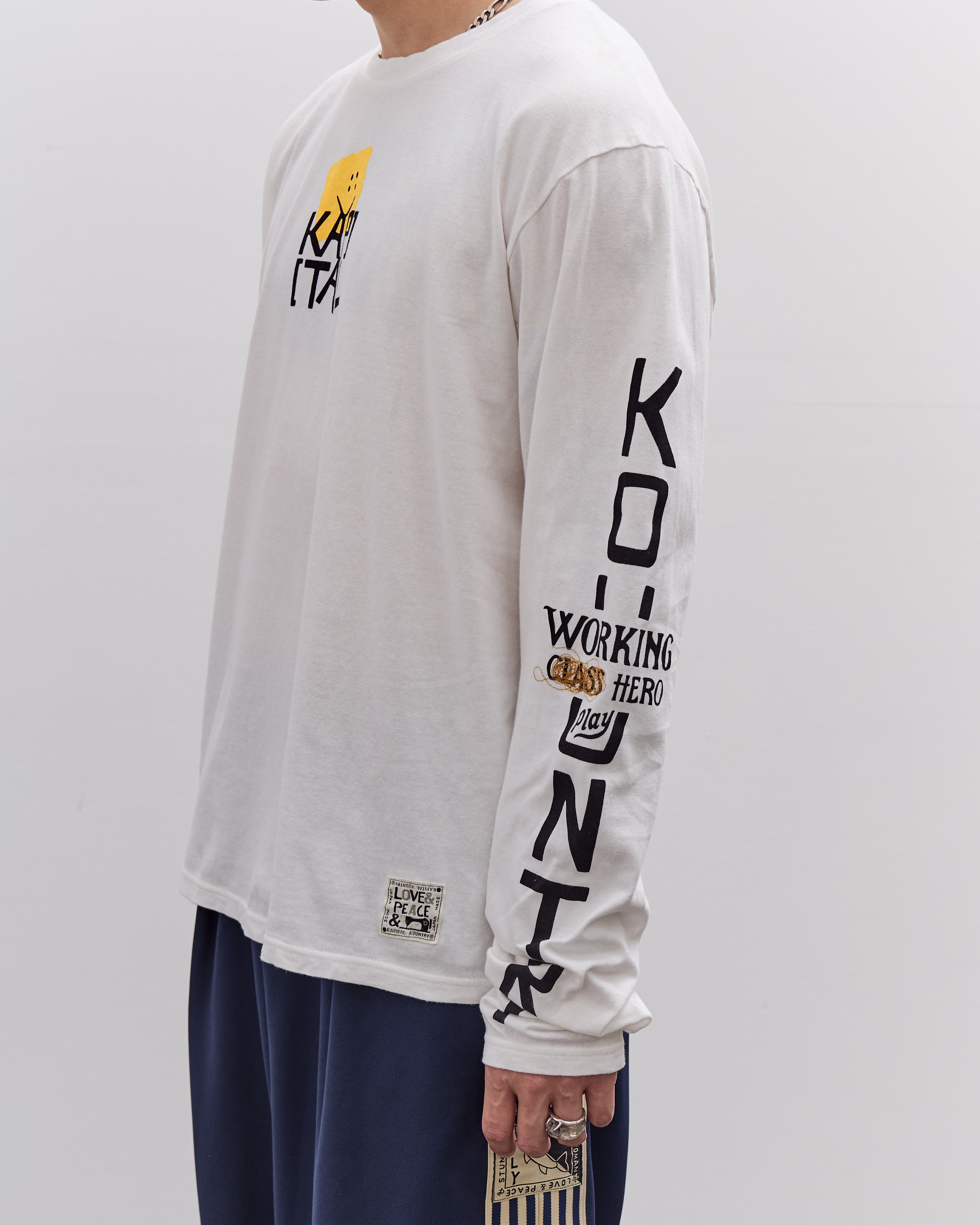 Kapital Unisex 20/-Jersey Crew Long Sleeve T (PECKISH KAP), Yellow