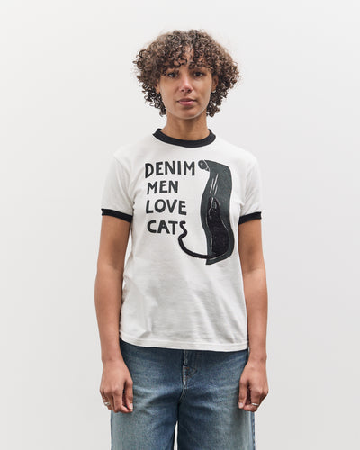 Kapital 20 Jersey Ringer T (DENIM MEN LOVE CATS SCRATCH), White