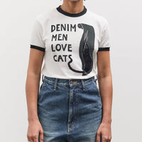 Kapital 20 Jersey Ringer T (DENIM MEN LOVE CATS SCRATCH), White
