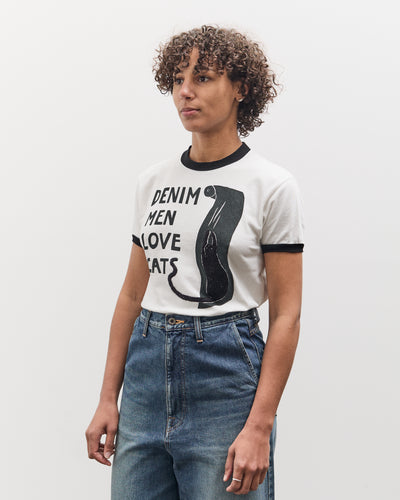 Kapital 20 Jersey Ringer T (DENIM MEN LOVE CATS SCRATCH), White