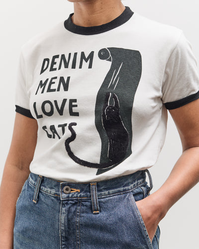 Kapital 20 Jersey Ringer T (DENIM MEN LOVE CATS SCRATCH), White