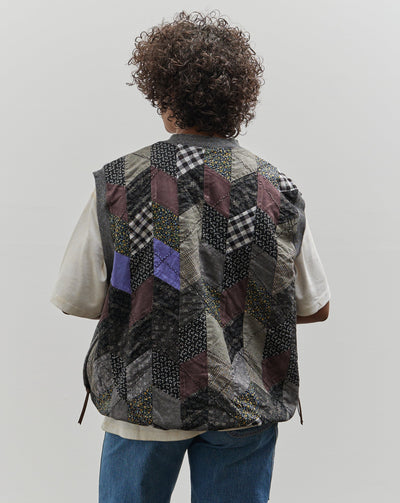 Kapital 2 Tones Big Vest Yabane Quilt, Charcoal/Black