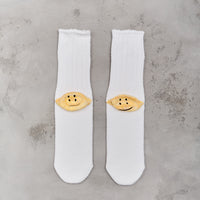 Kapital 56 Yarns 3X1 Rib Rainbowy Happy Heel Socks, White