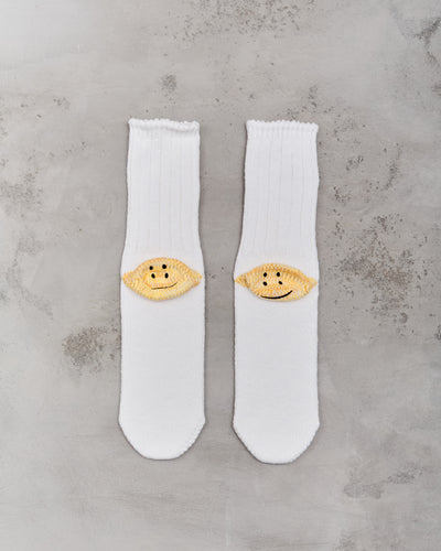 Kapital 56 Yarns 3X1 Rib Rainbowy Happy Heel Socks, White