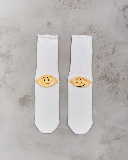 Kapital 56 Yarns 3X1 Rib Rainbowy Happy Heel Socks, White