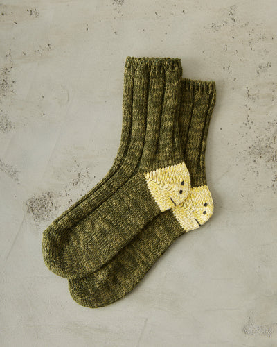 Kapital 56 Yarns MA-1 Smilie Socks, Khaki