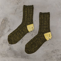 Kapital 56 Yarns Ma-1 Rainbowy Happy Heel Socks, Khaki