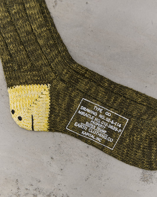 Kapital 56 Yarns Ma-1 Rainbowy Happy Heel Socks, Khaki