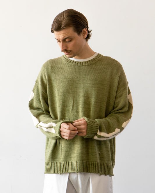 Kapital 5G Cotton Knit BONE Crew Sweater, Khaki