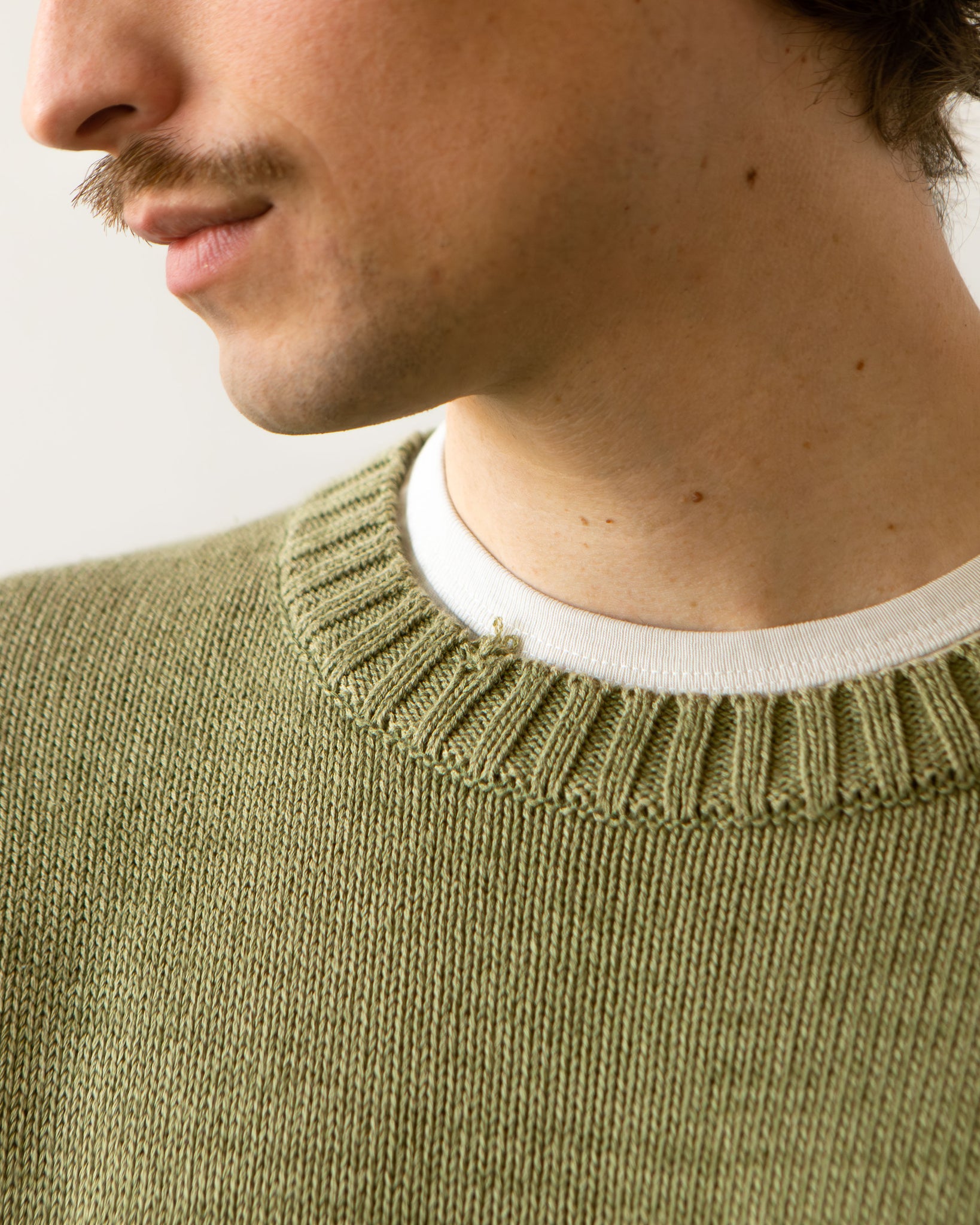 Kapital 5G Cotton Knit BONE Crew Sweater, Khaki