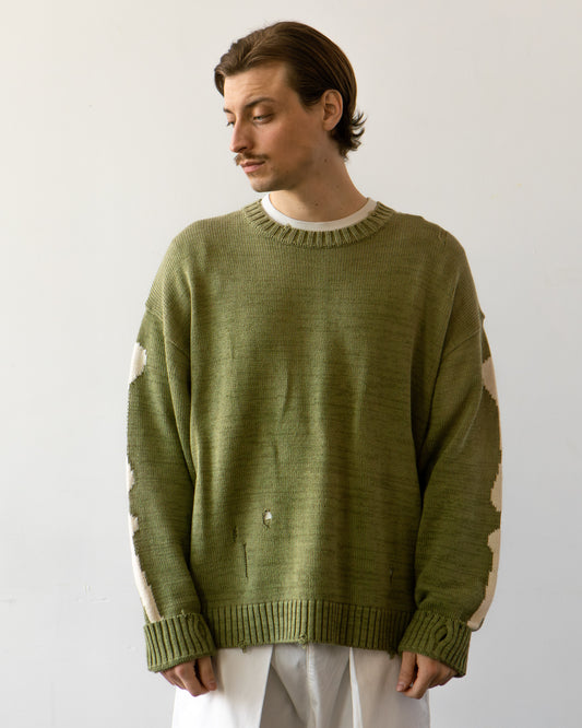 Kapital 5G Cotton Knit BONE Crew Sweater, Khaki