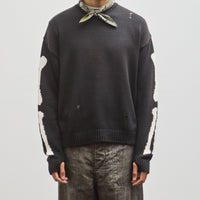 Kapital Unisex 5G Cotton Knit BONE Crew Sweater, Black