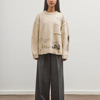 Kapital 5G Cotton Knit Crew Sweater (Memorial Paint Model), Ecru