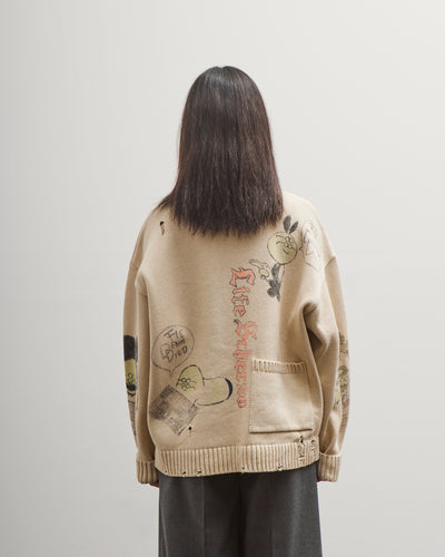 Kapital 5G Cotton Knit Crew Sweater (Memorial Paint Model), Ecru