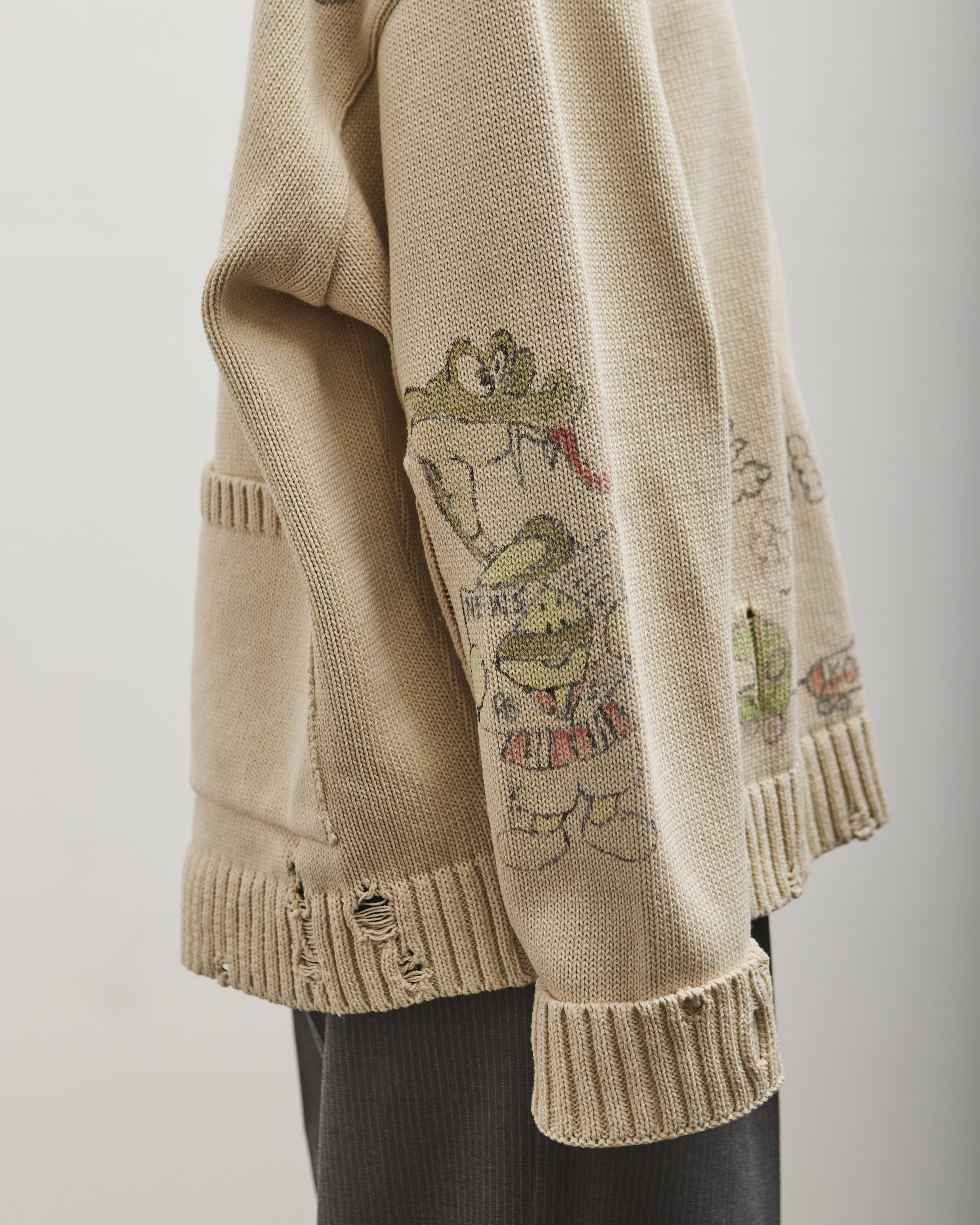 Kapital 5G Cotton Knit Crew Sweater (Memorial Paint Model), Ecru