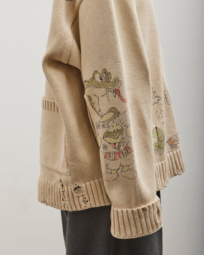 Kapital 5G Cotton Knit Crew Sweater (Memorial Paint Model), Ecru