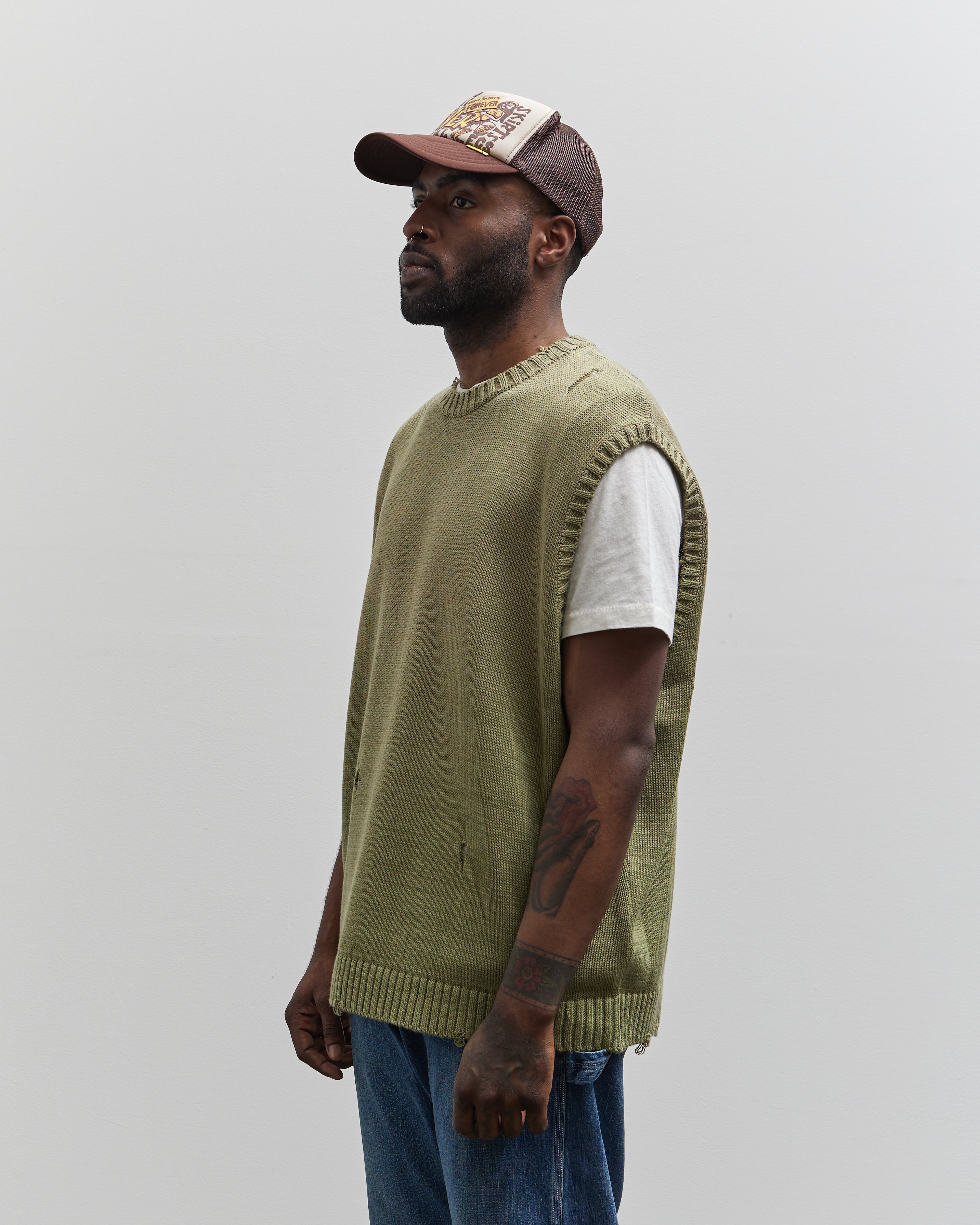 トップス Kapital 5G Cotton Knit Bone vest Kapital 5G Knit Bone Vest, Khaki – Glasswing