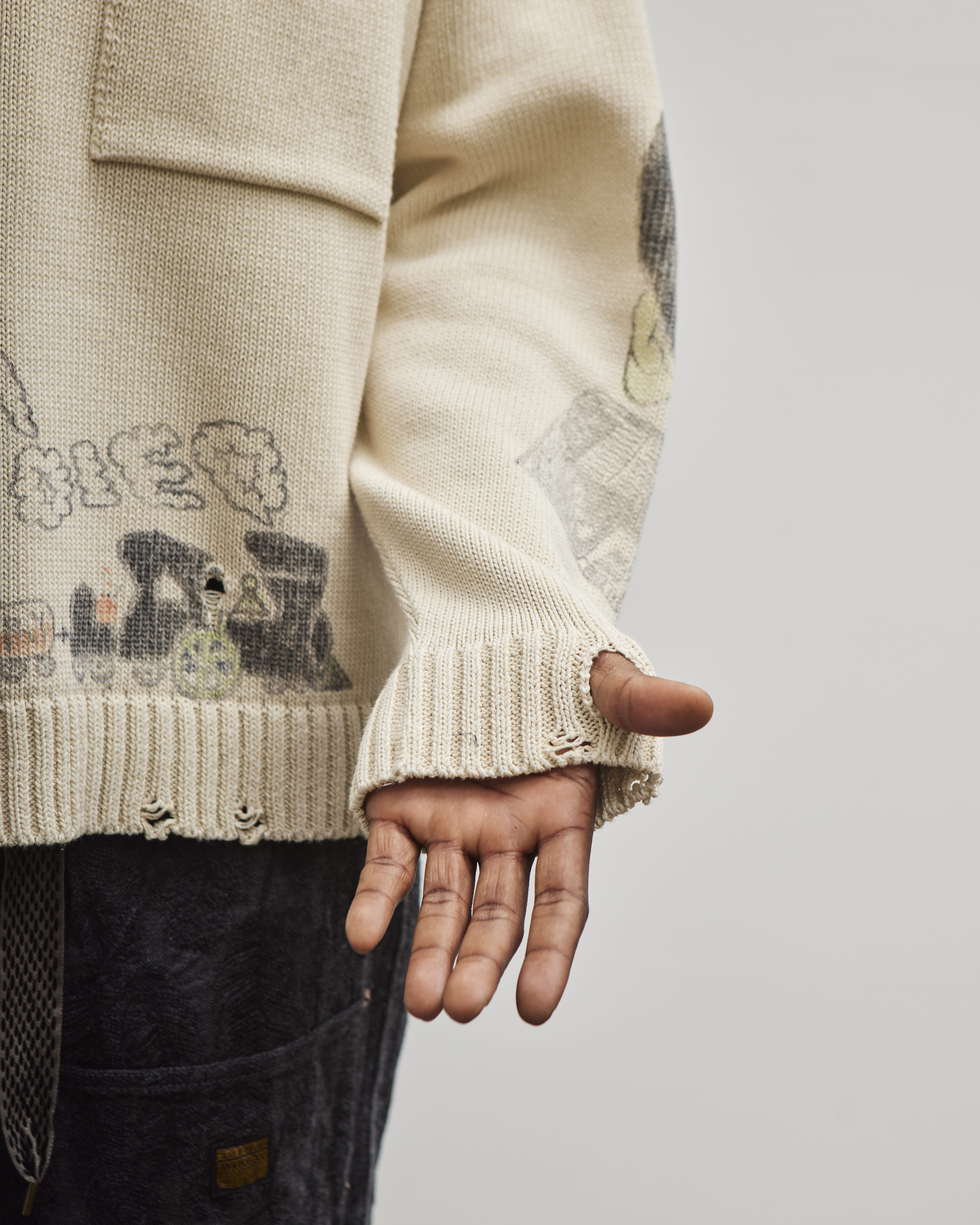 Kapital memorial Paint 5G KNIT ニット Kapital 5G Cotton Knit Crew Sweater (Memorial Paint Model), Ecru