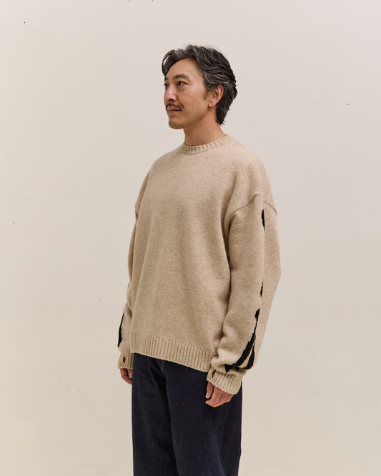 Kapital 5G Wool Bone Crew Sweater Unisex, Ecru