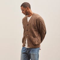 Kapital Unisex 5G Wool Cable Knit Elbow CATPITAL Cardigan, Moca Brown