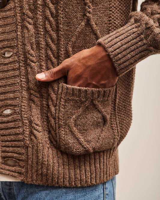 Kapital Unisex 5G Wool Cable Knit Elbow CATPITAL Cardigan, Moca Brown