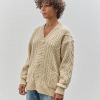 Kapital 5G Wool Cable Knit Rainbowy Patch Cardigan, ecru