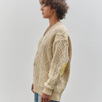 Kapital 5G Wool Cable Knit Rainbowy Patch Cardigan, ecru