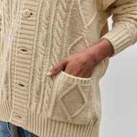 Kapital 5G Wool Cable Knit Rainbowy Patch Cardigan, ecru