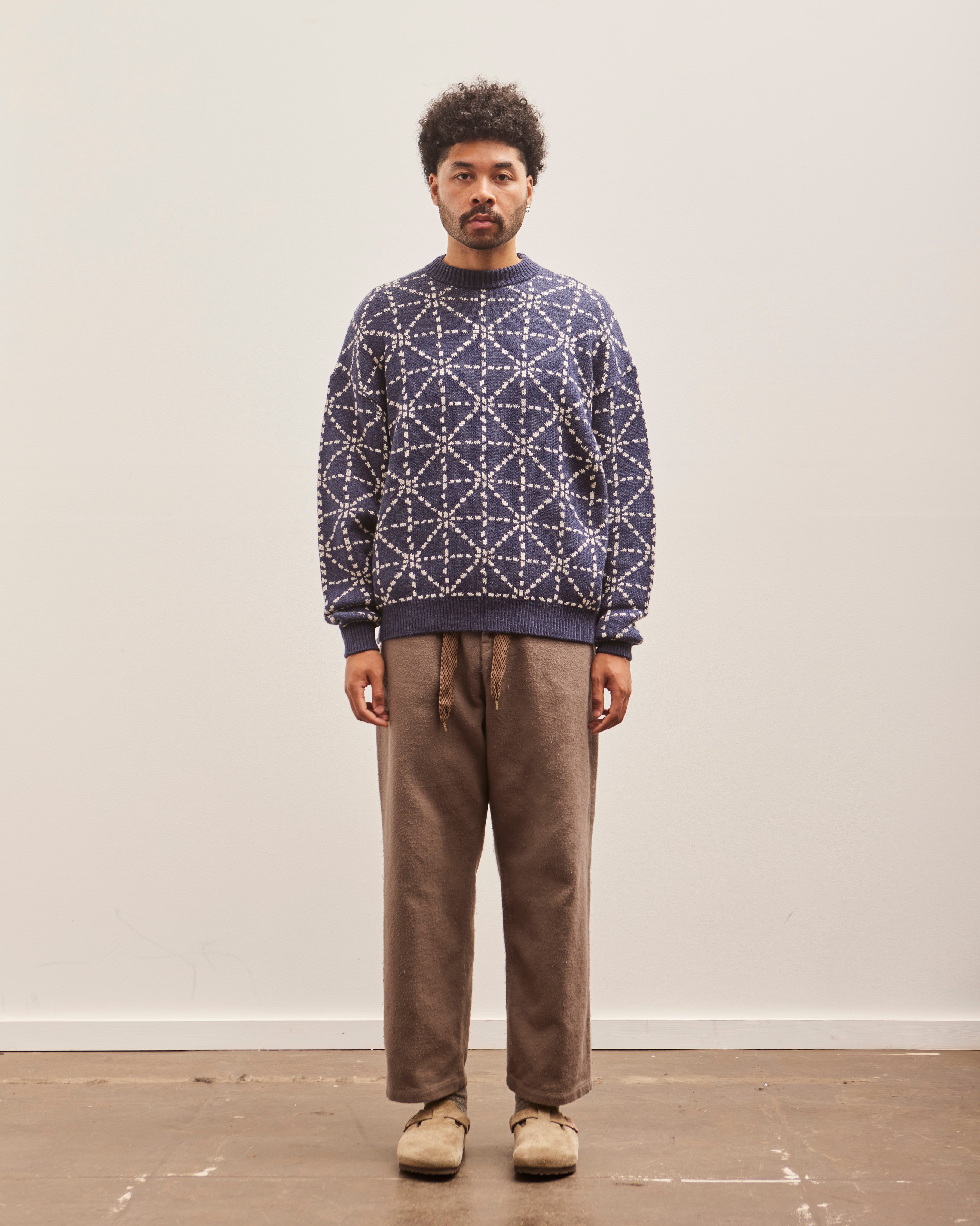 Kapital 5G Wool DOJO SASHIKO Crew Sweater, Navy – Glasswing