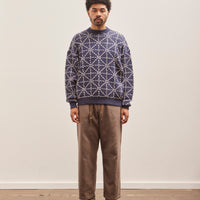 Kapital 5G Wool DOJO SASHIKO Crew Sweater, Navy