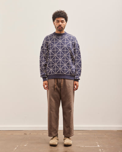 Kapital 5G Wool DOJO SASHIKO Crew Sweater, Navy