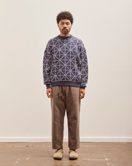 Kapital 5G Wool DOJO SASHIKO Crew Sweater, Navy