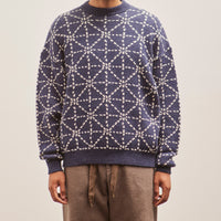 Kapital 5G Wool DOJO SASHIKO Crew Sweater, Navy