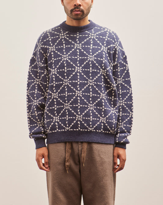 Kapital 5G Wool DOJO SASHIKO Crew Sweater, Navy