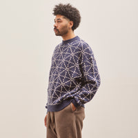 Kapital 5G Wool DOJO SASHIKO Crew Sweater, Navy