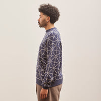 Kapital 5G Wool DOJO SASHIKO Crew Sweater, Navy