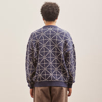 Kapital 5G Wool DOJO SASHIKO Crew Sweater, Navy