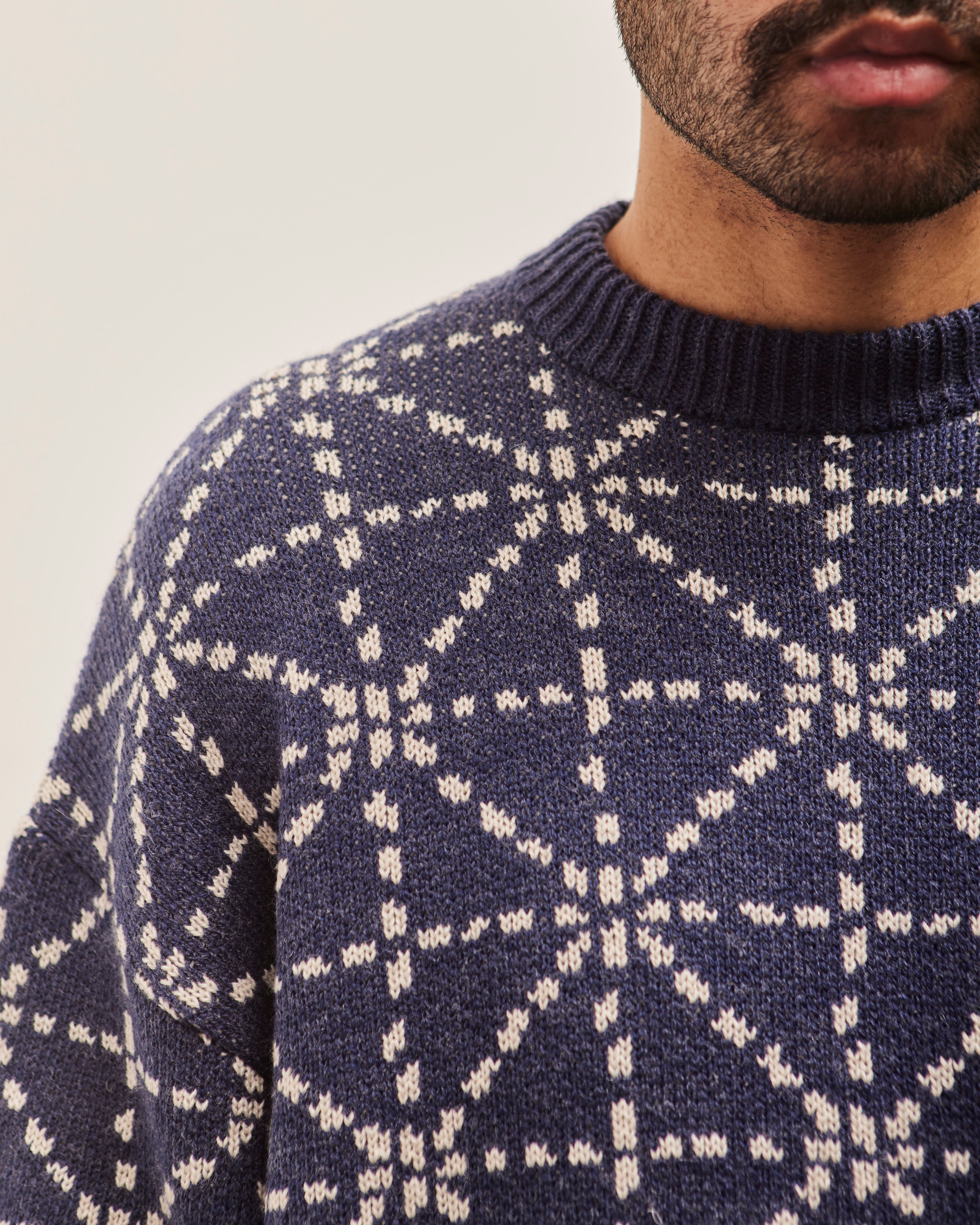 kapital 初期 刺子 ニット Kapital 5G Wool DOJO SASHIKO Crew Sweater, Navy – Glasswing