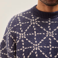 Kapital 5G Wool DOJO SASHIKO Crew Sweater, Navy