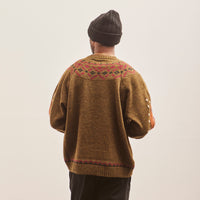 Kapital 5G Wool Elbow VIRGIN MARY Nordic Sweater, Khaki