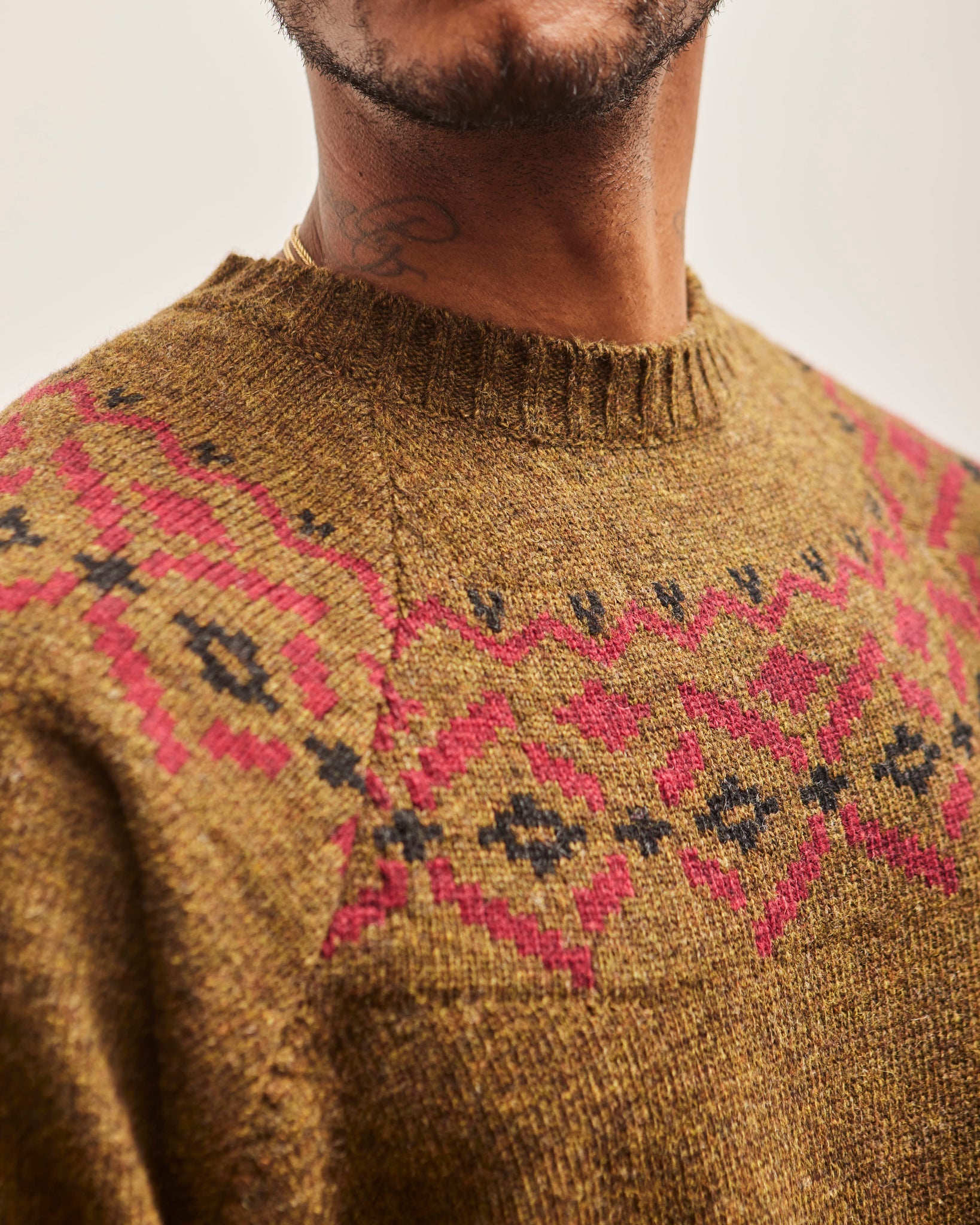 Kapital 5G Wool Elbow VIRGIN MARY Nordic Sweater, Khaki