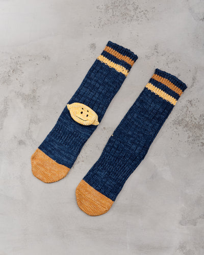 Kapital 60 Yarns Grandrelle Ivy Smiley Socks, Navy