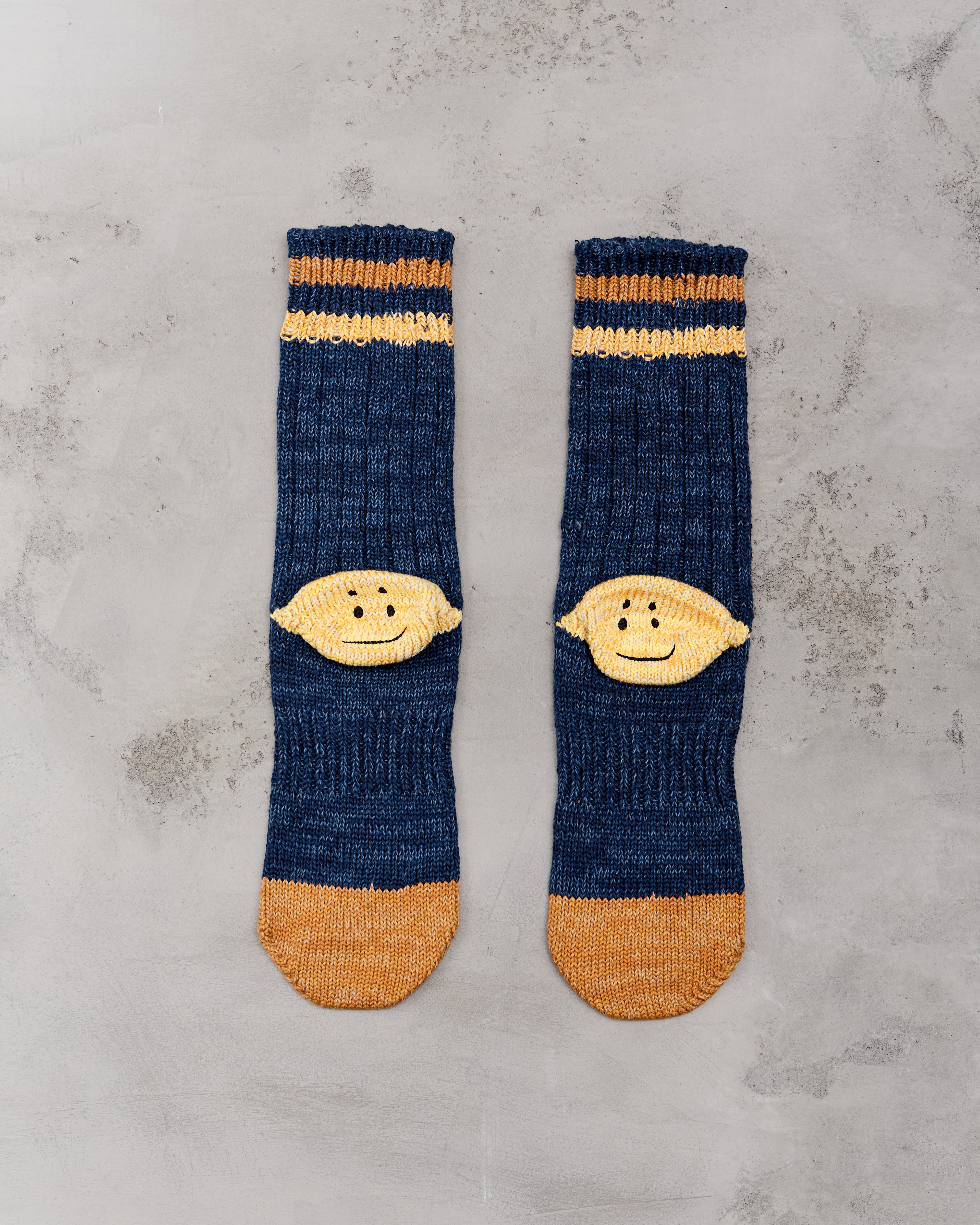 Kapital 60 Yarns Grandrelle Ivy Smiley Socks, Navy – Glasswing